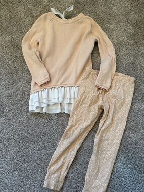 Jamie Kay Blush Knit Sweater with Ivory Ruffle Hem